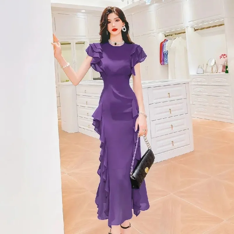 bohemian dressRuffled Waist-tight Slimming Sheath Affordable Luxury Fashion Dress Women