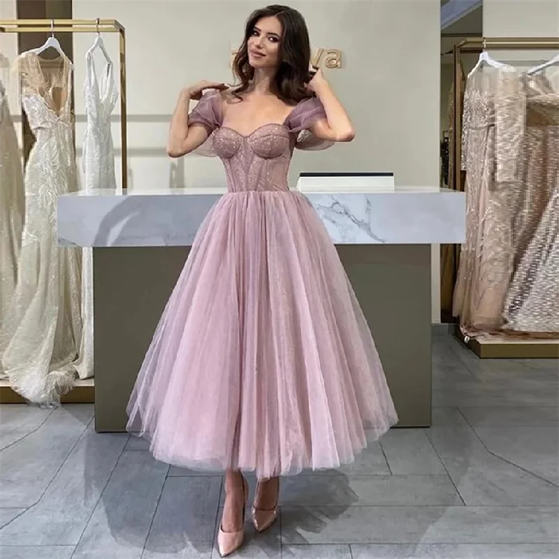 ruched dressSweetheart 2024 Light Pink Evening Party Dresses Draped Tea Length Elegant Prom Dress Graduatation A Line Homecoming Ball Gowns