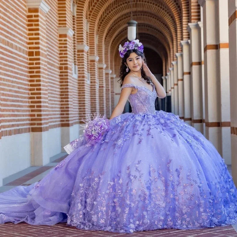 sophisticated dressLavender Sparkly Sweetheart Ball Gown Quinceanera Dresses Beads Appliques Long Prom Dress Birthday Party Gowns Vestidos De 15