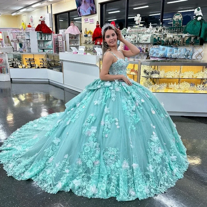 playful dressLight Green Shiny Sweetheart Ball Gown Quinceanera Dresses For Girls Beaded Birthday Party Gowns Lace Up Back Graduation 3D Flow