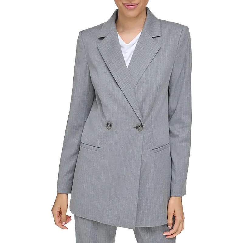 tailored blazer coatWomens Striped Shoulder Pads Double-Breasted Blazer