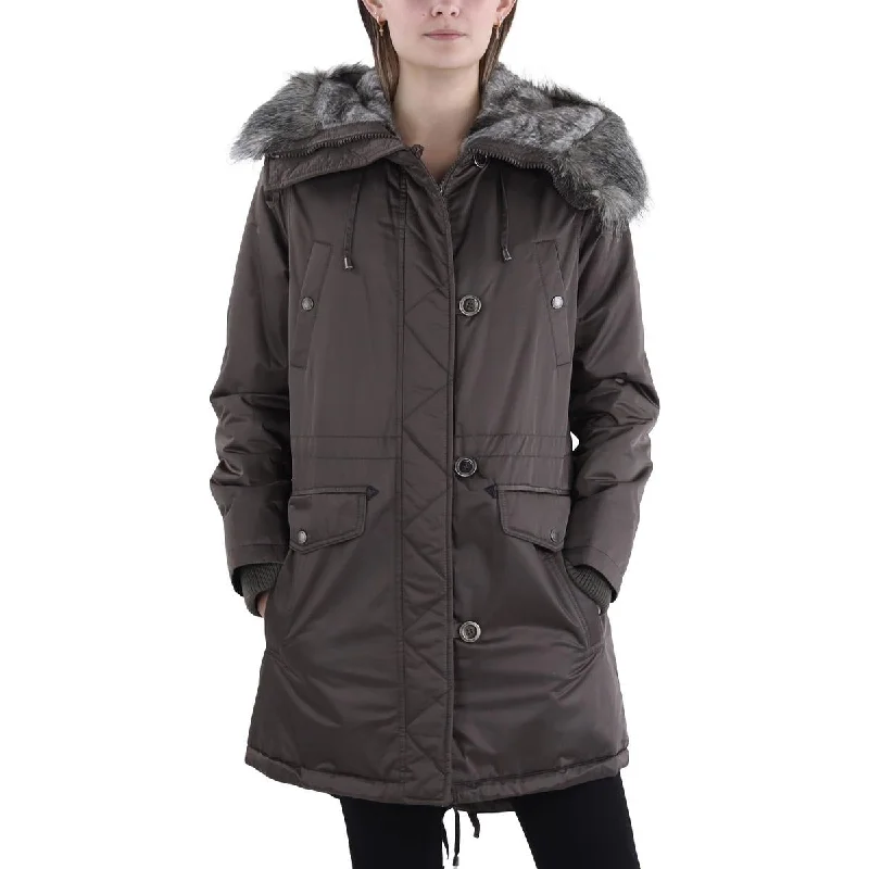 faux fur coatWomens Faux Fur Hooded Puffer Jacket