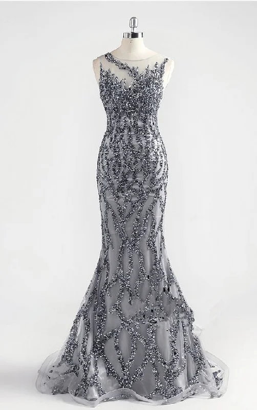 lace dressIncredible Luxury Gray O Neck Sexy Mermaid Formal Evening Dress Y6670