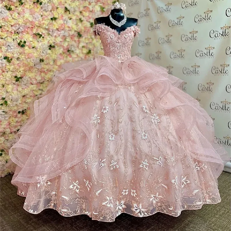 office dressCoral Princess Quinceanera Dresses Princess 3D Flowers Ball Gown Birthday Gown Tulle Lace-Up Sweet 16 Dresses vestidos de 15