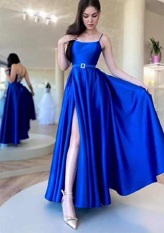 wrap-around dressAnkle-Length Satin Prom Dress/Evening Dress with A-Line Square Neckline and Spaghetti Straps Waistband Y6219