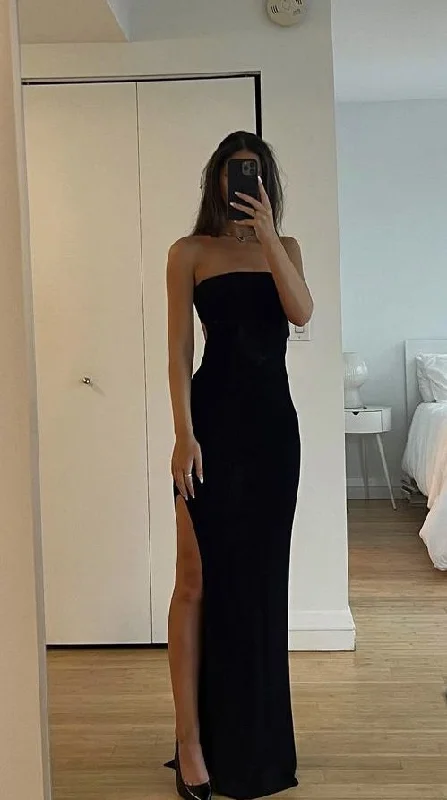 t-shirt dressClassy Black Strapless Long Prom Dress With Split  Y7254