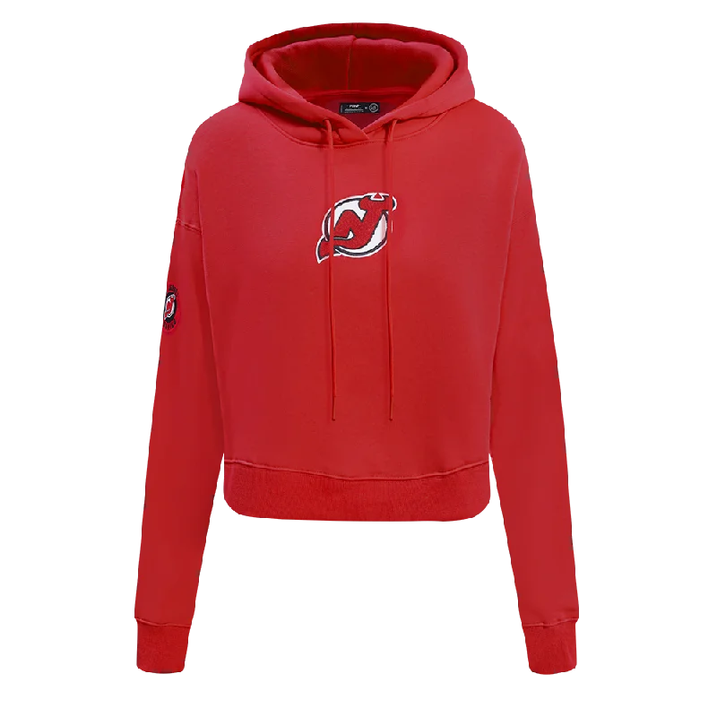 cozy gym sweatshirtNHL NEW JERSEY DEVILS CLASSIC WOMEN'S FLC CROPPED PO HOODIE (RED)