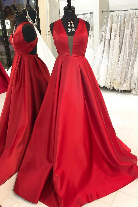 boho-chic dressSimple A-Line Satin Red Long Prom Dress