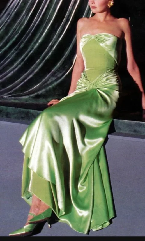 knit dressGreen Strapless Sheath Velvet Satin Vintage Evening Dress