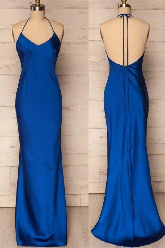 playful dressMermaid Halter Satin Long Prom Dress Y7205