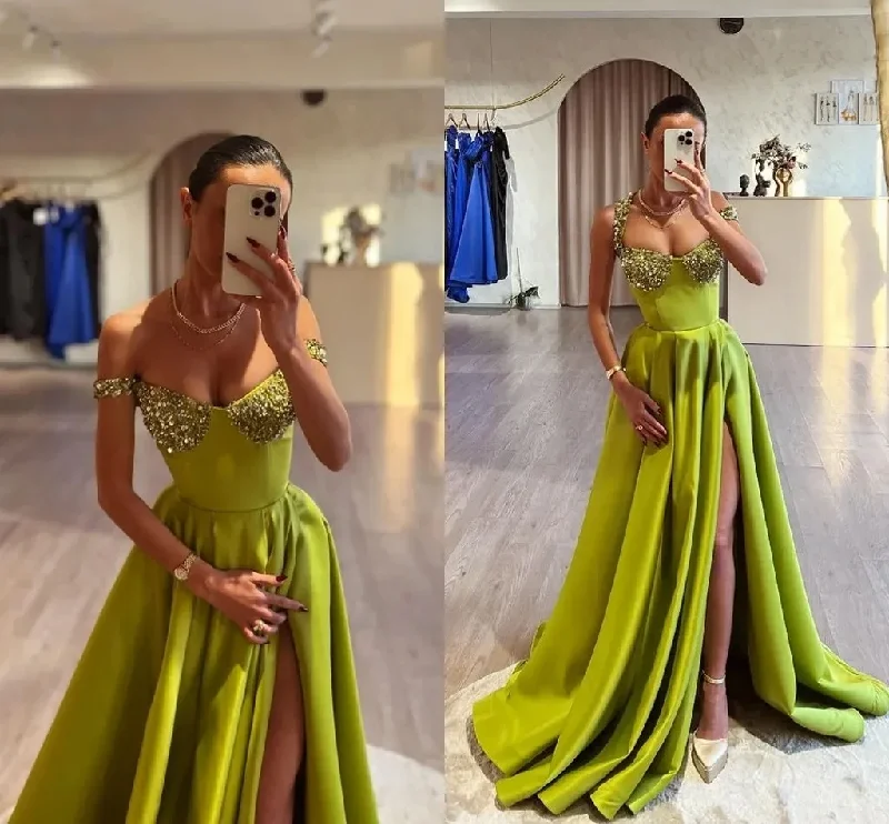 casual shift dressSexy Green A Line Prom Dresses Long for Women Halter Neck Sequined Floor Length High Side Split Birthday Pageant Celebrity Dress