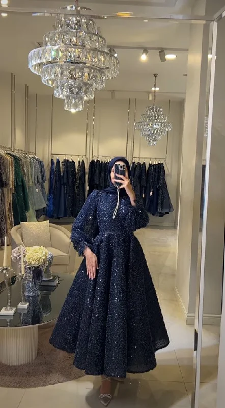 off-the-shoulder dressGlitter A-line Sequins Prom Dress,Muslim Dress Y7000