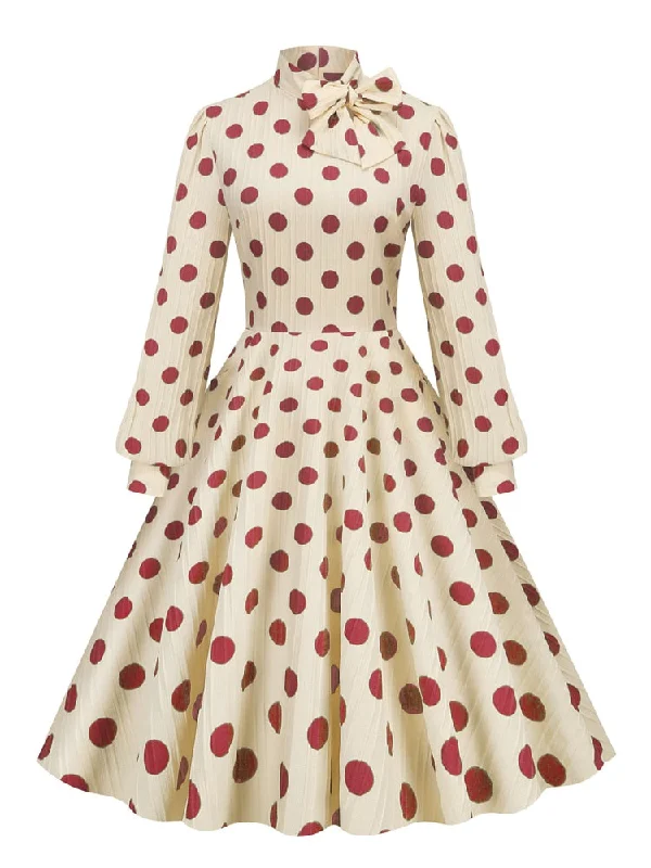 flowy evening dressBerriesJam - Bishop Sleeve Vintage Polka Dot Print Elegant Midi Dress