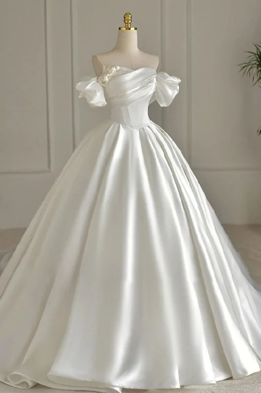 elegant dressWhite Satin Beading Strapless Pleated Wedding Dress Y6852