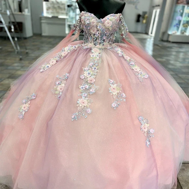 pleated maxi dressMexico Pink Ball Gown Quinceanera Dress Beaded Appliques Lace Tull Birthday Party Gowns Sweet 16 15 Prom Vestido xv Robe De Ball