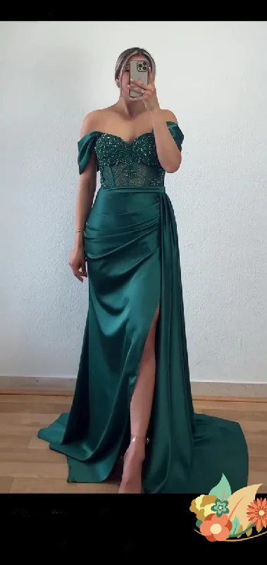 casual knit dressCharming Mermaid Emerald Green Satin Corset Evening Dress Y5592