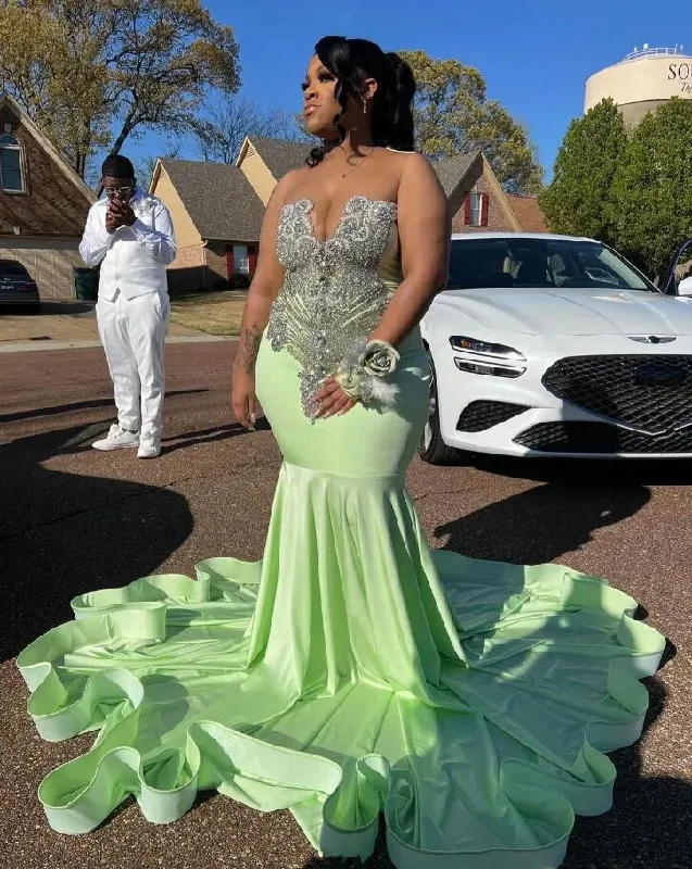 party dressMint Green Sparkly Mermaid Prom Ceremony Formal Dresses for Black Girl Luxury Diamond Evening Birthday Gala Dress Plus Size