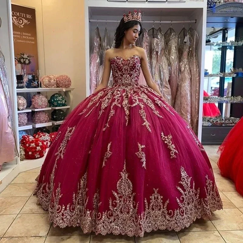 boho dressFuchsia Ball Gown Quinceanera Dresses Vestidos De 15 Anos Luxury Appliques Court Train Princess Birthday Party HOT