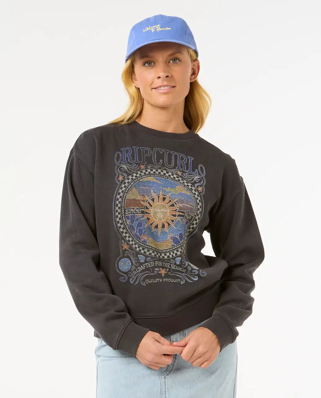 urban activewear hoodieLuna Relaxed Crew Sweatshirt in Washed Black