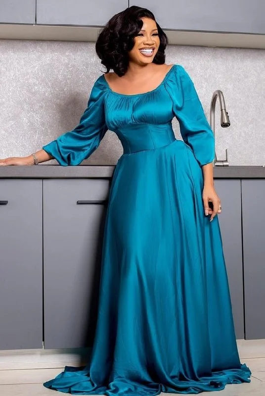 flowy evening dressSimple Pure Color A-line Long Sleeves Evening Dress Y5809