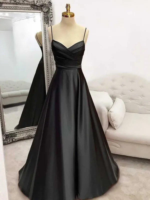 satin midi dressCustom Black A Line Formal Dresses V Neck Pleat Party Dress For Wedding Spaghetti Strap Special Occasion Dresses robe soirée