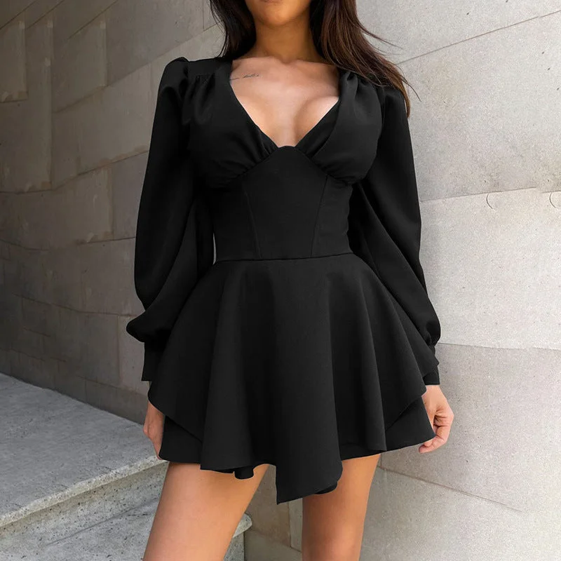 party dressElegant Slim V-neck Pleated Dress Women