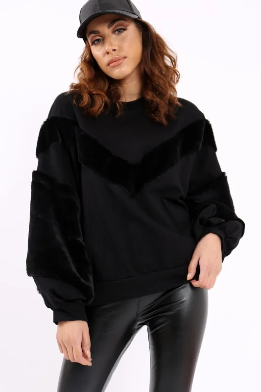 comfy pullover hoodieBlack Chevron Fur Jumper - Lara