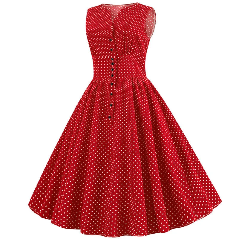 flowy maxi dressBerriesJam - 2024 Polka Dot Single Breasted V Neck Sleeveless Dress