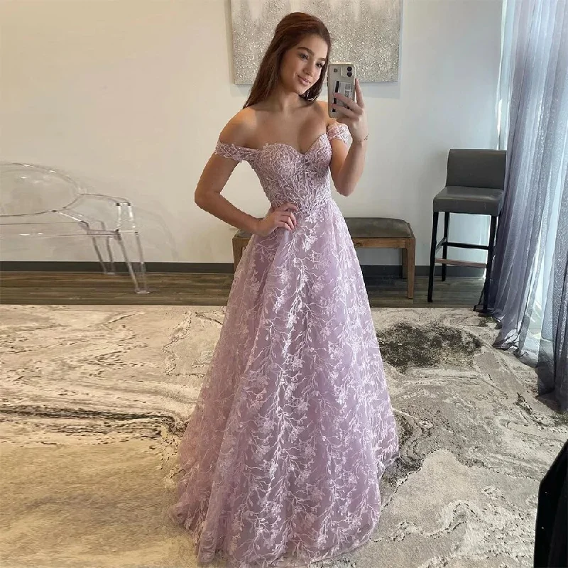 casual midi dressElegant Appliques Lace Prom Dresses Off the Shoulder A-Line Evening Gown Graduation Party Dress Pageant Gowns