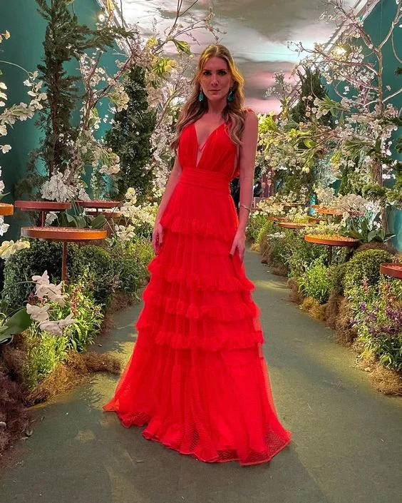 chic wrap dressDeep V Neck Red A Line Prom Dress Y7168