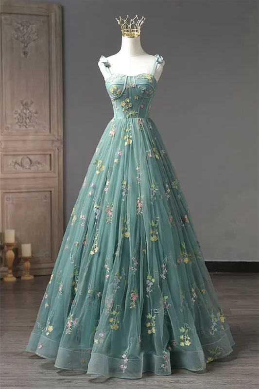 draped dressDusty Green Embroidery Long Prom Dress