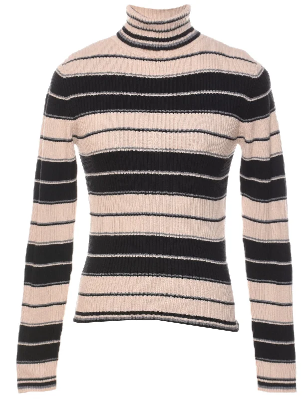 trendy casual outerwearStriped Turtleneck Jumper - L