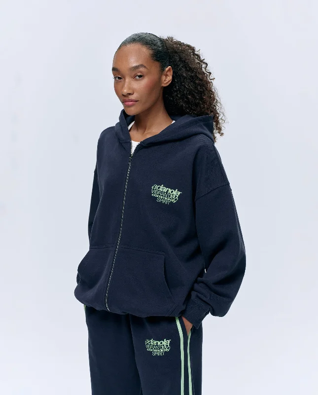 fashionable workout wearCommunity Spirit Oversized Full Zip Hoodie - Navy Blue/Mint Green