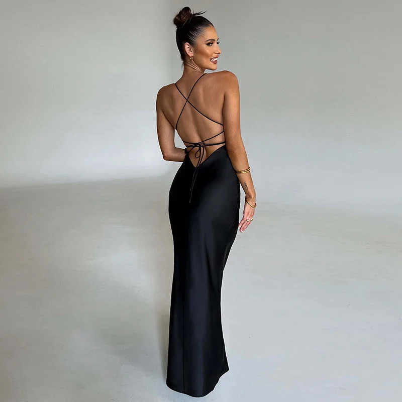 luxury dressBerriesJam - Sexy Lace Up Backless Bandage Party Maxi Dress