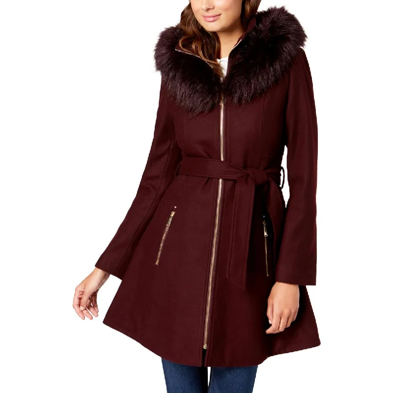 comfortable winter coatWomens Faux Fur Hooded Wool Coat