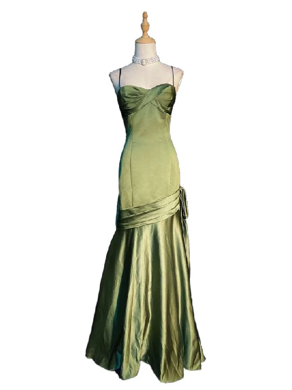 off-shoulder dressGreen Spaghetti Straps Elegant Long Prom Dress Y7154