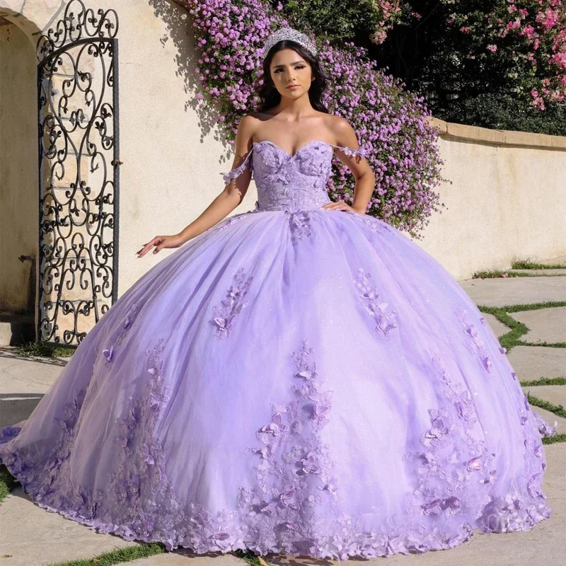 classic fit-and-flare dressLavender Quinceanera Dress Sweetheart 3D Bow Butterfly Lace Ball Gown With Cape Crystal Sweet 15 Vestidos De XV Años