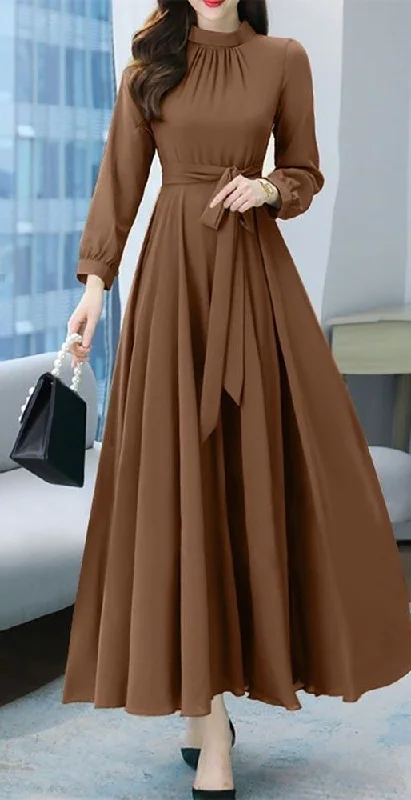 long sleeve dressChic A-Line Pure Color Long Sleeves Evening Dresses Y5787