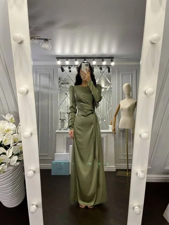 shift dressSheath Evening Dress Elegant Wedding Guest Fall Floor Length Long Sleeve Dress Y5897