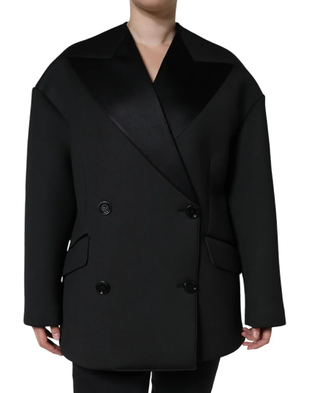 casual coatDolce & Gabbana Double Breasted Polyester Coat Jacket with Button Closure and Logo Details