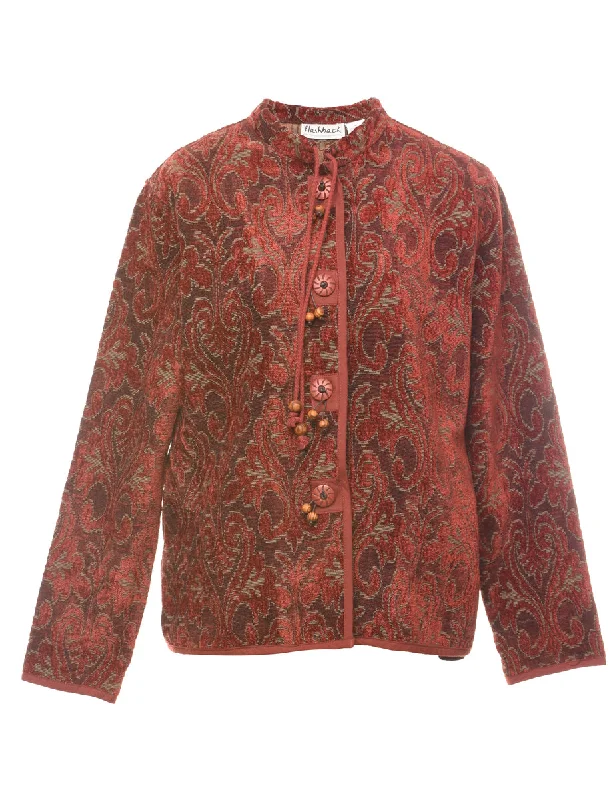 premium puffer coatPatterned Maroon Tapestry Jacket - M