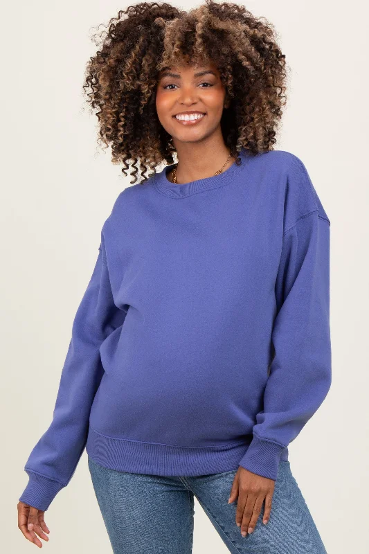 urban workout sweatshirtPeriwinkle Basic Fleece Crewneck Maternity Sweatshirt