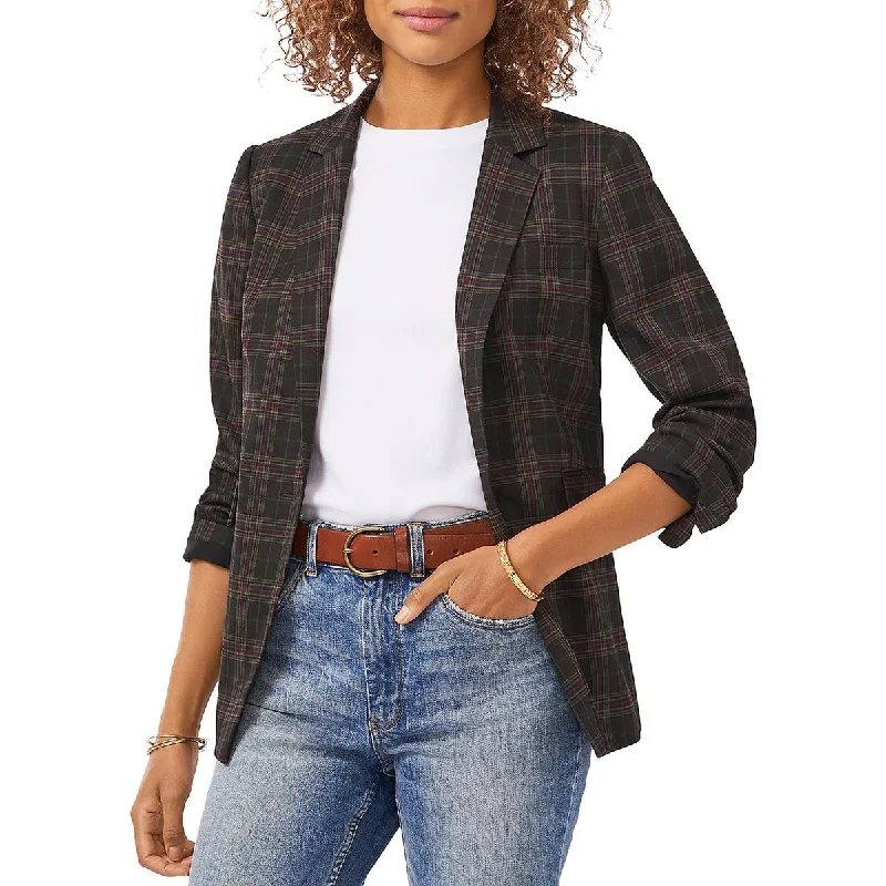 cozy coatWomens Plaid Notch Collar One-Button Blazer