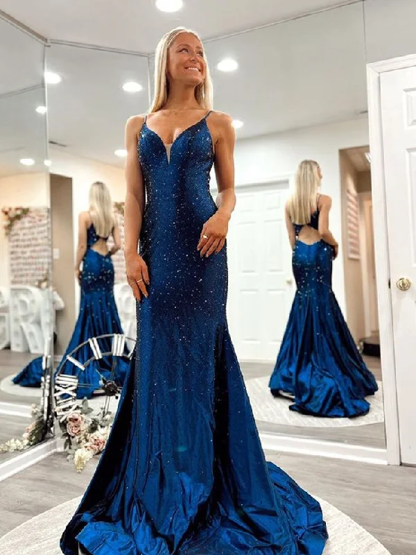 winter dressSparkly Mermaid V Neck Long Prom Dress Y6759