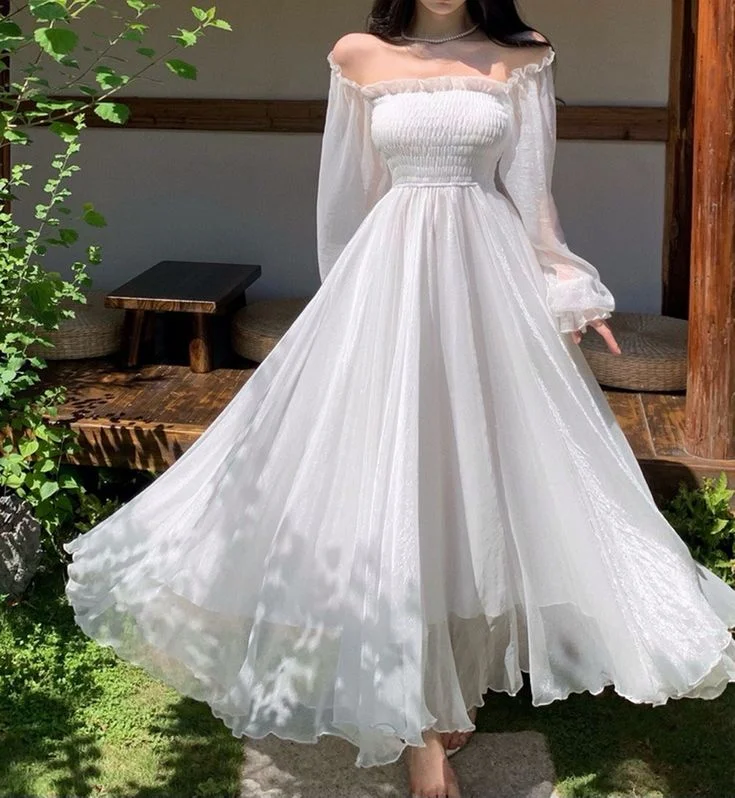 puff sleeve dressWhite Tulle Dress,Long Sleeve Fairy Dress,Fairy Prom Dress Y6730