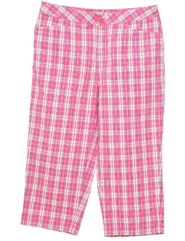 high-fashion coatPink Checked Y2K Cropped Trousers  - W32 L20