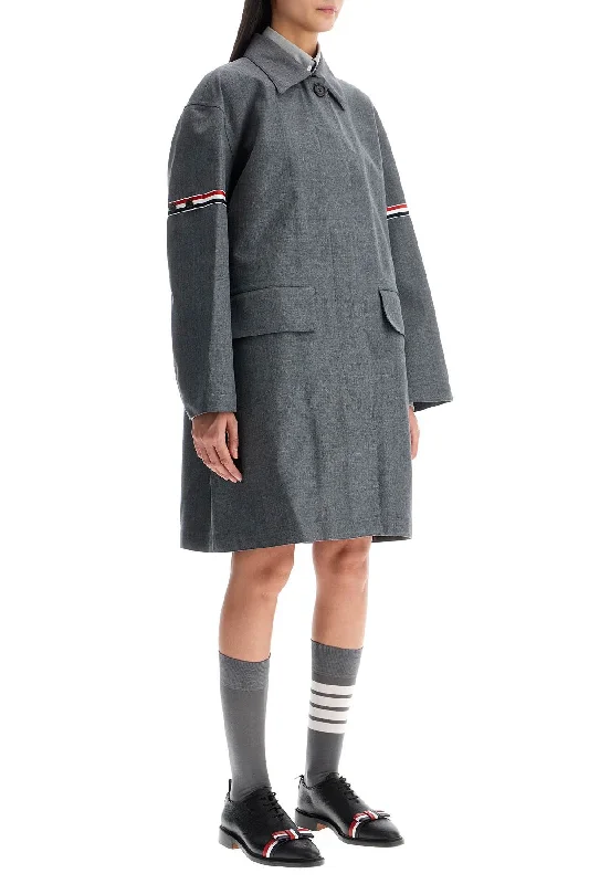 wool-blend coatThom Browne Waterproof Technical Wool Coat With Rwb Stripes