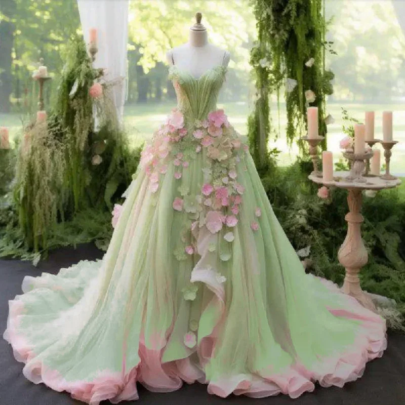 knit dressFairy Green & Pink Evening Dress Sweetheart Layered Tulle Dress Bicolor Applique Floral Dresses Custom Made Dream Dress Pretty