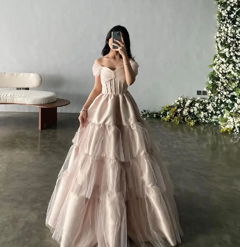 chic slip dressRomantic Prom Dresses 2024 Off-Shoulder A-Line Floor-Length Princess Customized Formal Occasion Dresses Vestidos De Graduación