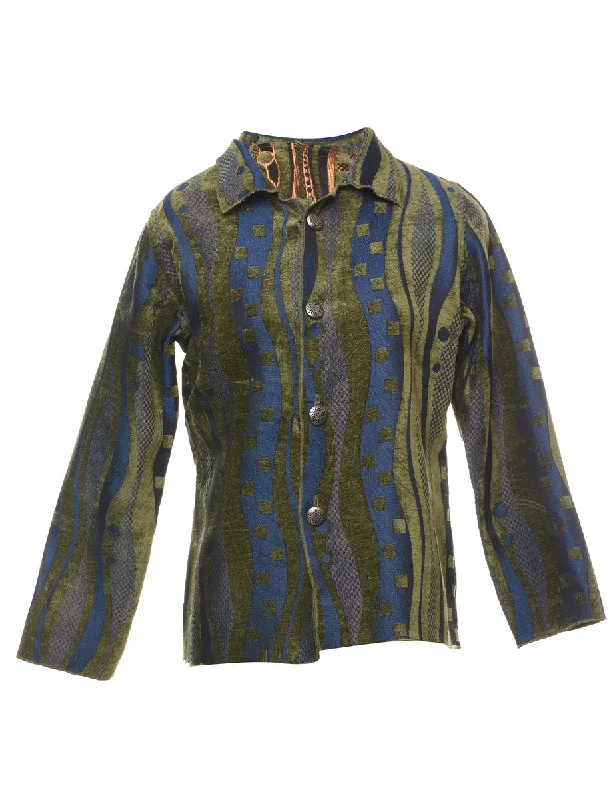 fashionable quilted coatBlue & Green Abstract Tapestry Jacket  - M